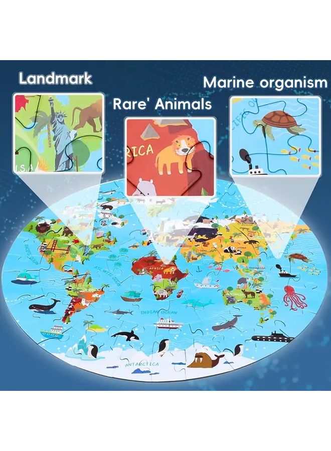 70 قطعة خريطة العالم لغز كبير مستدير أرضي لعبة تعليمية جغرافيا للأطفال - Image 4